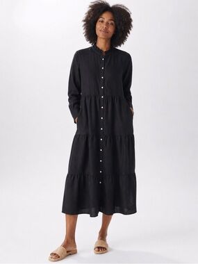 NWT - Alice Walk - Tiered Linen Midi Shirt Dress - Black